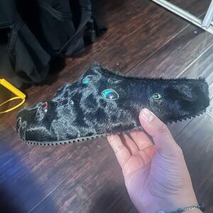 Bravest Studios Black Fur Loafers with Eye Details